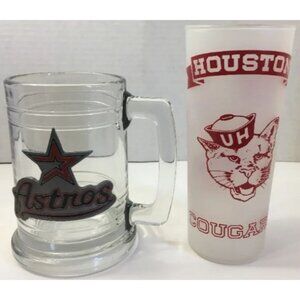 Vintage Collectible Houston Cougars Glass & Houston Astros Mug MLB NCAA Texas